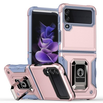 For Samsung Galaxy Z Flip 4 OPTIMUM Magnetic Ring Stand Hybrid Case Cover - Rose Gold