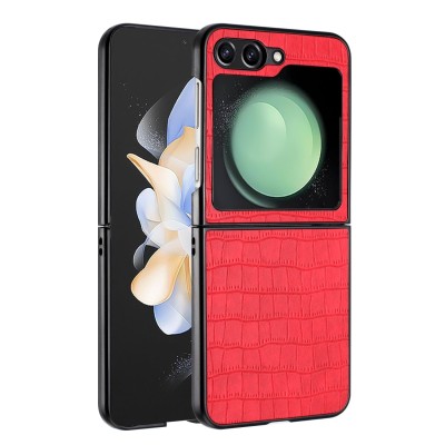 For Samsung Galaxy Z Flip 4 PU Vegan Leather Premium Hard Snap On Case Cover - Red