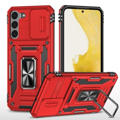 For Samsung Galaxy Z Flip 4 Premium 3.0mm Thick Magnetic Ring Kickstand Multiview Cover - Red