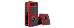 For Samsung Galaxy Z Flip 4 Robust Magnetic Kickstand Hybrid Case Cover - Red