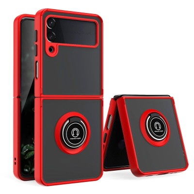 For Samsung Galaxy Z Flip 4 Robust Magnetic Kickstand Hybrid Case Cover - Red