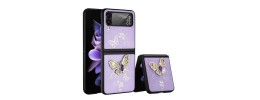 For Samsung Galaxy Z Flip 4 SPLENDID Diamond Glitter Ornaments Engraving Case Cover - Garden Butterflies Gold
