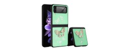 For Samsung Galaxy Z Flip 4 SPLENDID Diamond Glitter Ornaments Engraving Case Cover - Garden Butterflies Teal