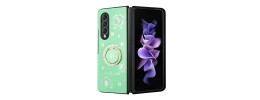 For Samsung Galaxy Z Flip 4 SPLENDID Diamond Glitter Ornaments Engraving Case Cover - Good Luck Floral Teal