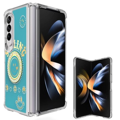 For Samsung Galaxy Z Flip 4 Smiling Glitter Ornament Bling With Ring Stand Hybrid Case Cover - Blue