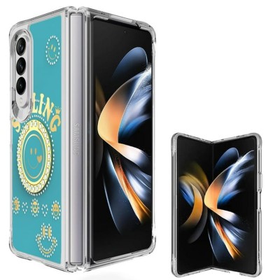 For Samsung Galaxy Z Flip 4 Smiling Glitter Ornament Bling With Ring Stand Hybrid Case Cover - White