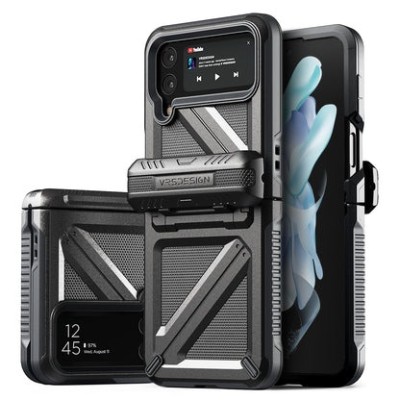 For Samsung Galaxy Z Flip 4 Tough Strong Dual Layer Flat Hybrid Case Cover - Black