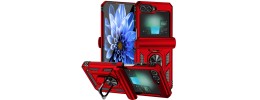 For Samsung Galaxy Z Flip 4 Tough Strong Dual Layer Flat Magnetic Ring Stand Case Cover - Red