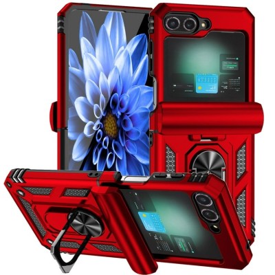 For Samsung Galaxy Z Flip 4 Tough Strong Dual Layer Flat Magnetic Ring Stand Case Cover - Red