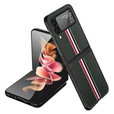 For Samsung Galaxy Z Flip 4 Velvet Fabric Flip Phone Premium PU Vegan Leather Cover Case - Black