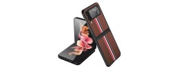 For Samsung Galaxy Z Flip 4 Velvet Fabric Flip Phone Premium PU Vegan Leather Cover Case - Brown