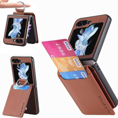For Samsung Galaxy Z Flip 5 Card Slot Wallet Holder Case Cover - Brown