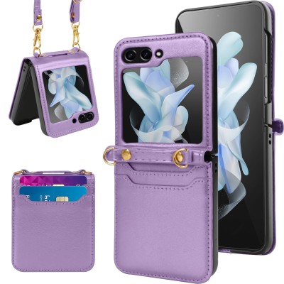 For Samsung Galaxy Z Flip 5 Card Slot Wallet Holder Case Cover - Light Purple