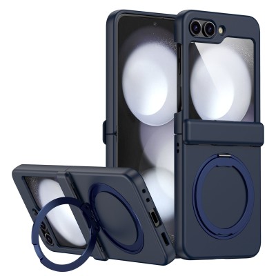 For Samsung Galaxy Z Flip 5 Chief Premium Matte Magnetic Ring Stand Hybrid Case Cover - Navy Blue