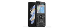 For Samsung Galaxy Z Flip 5 ELITE Camera Push Magnetic Ring Stand Hybrid Case Cover - Black