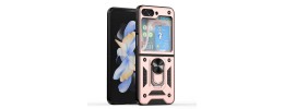 For Samsung Galaxy Z Flip 5 ELITE Camera Push Magnetic Ring Stand Hybrid Case Cover - Rose Gold