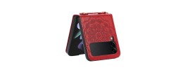 For Samsung Galaxy Z Flip 5 Embossed Floral Design Case Cover with Strap - Red