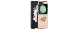 For Samsung Galaxy Z Flip 5 Full Diamond with Ornaments Hard TPU Case Cover - Gold Panda Floral