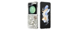 For Samsung Galaxy Z Flip 5 Full Diamond with Ornaments Hard TPU Case Cover - Silver Swan Crown Pearl