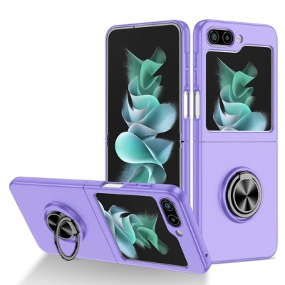 For Samsung Galaxy Z Flip 5 Magnetic Ring Kickstand Hybrid Case Cover - Purple