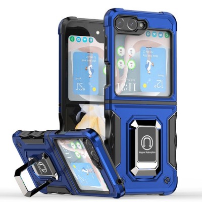For Samsung Galaxy Z Flip 5 OPTIMUM Magnetic Ring Stand Hybrid Case Cover - Blue