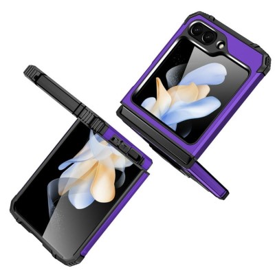 For Samsung Galaxy Z Flip 5 Robust Magnetic Kickstand Hybrid Case Cover - Dark Purple