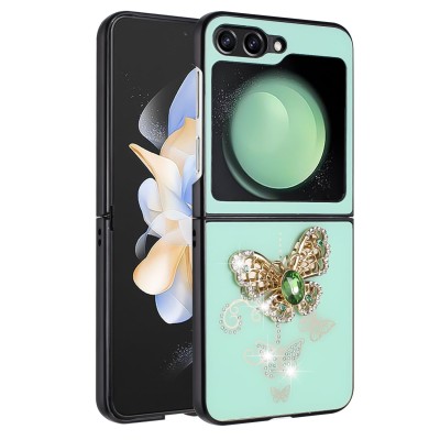 For Samsung Galaxy Z Flip 5 SPLENDID Diamond Glitter Ornaments Engraving Case Cover - Garden Butterflies Purple