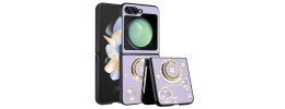 For Samsung Galaxy Z Flip 5 SPLENDID Diamond Glitter Ornaments Engraving Case Cover - Good Luck Floral Purple