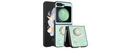 For Samsung Galaxy Z Flip 5 SPLENDID Diamond Glitter Ornaments Engraving Case Cover - Good Luck Floral Teal