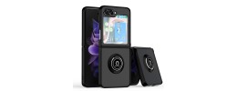 For Samsung Galaxy Z Flip 5 Unique Flip Magnetic Ring Stand Transparent Hybrid Case Cover - Clear+Black
