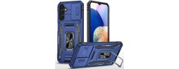 For Samsung Galaxy Z Flip 5 Utter Tough Metal Ring Movable Camera Window Hybrid Case Cover - Navy blue