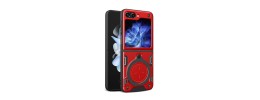 For Samsung Galaxy Z Flip 5 Utter Tough Metal Ring Movable Camera Window Hybrid Case Cover - Red