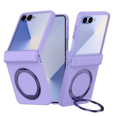 For Samsung Galaxy Z Flip 7 Glitz HQ Shimmer Glitter [Magnetic Ring Circle] with 360 degree Rotational Ring Kickstand Tough Hybrid Case - Purple