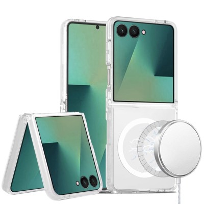 For Samsung Galaxy Z Flip 7 Thick Transparent [Magnetic Circle] Shockproof Hybrid - Clear