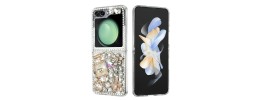 For Samsung Galaxy Z Flip3 3D Full Diamond Bling Case Cover - Silver Panda Floral