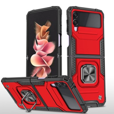For Samsung Galaxy Z Flip3 5G Alien Design Shockproof Kickstand Magnetic Hybrid Case Cover - Red