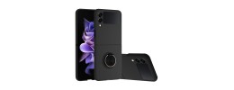For Samsung Galaxy Z Flip3 5G Chief Premium Matte Magnetic Ring Stand Hybrid Case Cover - Black