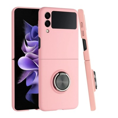 For Samsung Galaxy Z Flip3 5G Chief Premium Matte Magnetic Ring Stand Hybrid Case Cover - Pink