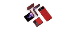 For Samsung Galaxy Z Flip3 5G Colored Frame Bumper Silk Print PC TPU Hybrid Case Cover - Clear/Red