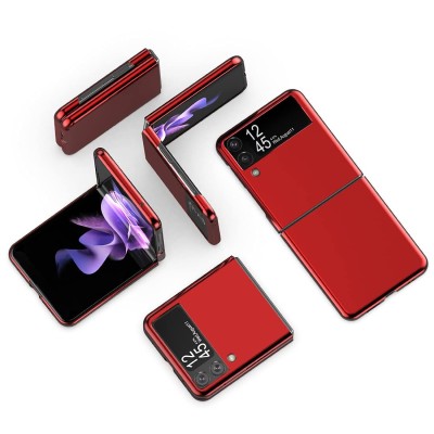 For Samsung Galaxy Z Flip3 5G Colored Frame Bumper Silk Print PC TPU Hybrid Case Cover - Clear/Red