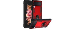 For Samsung Galaxy Z Flip3 5G ELITE Camera Push Magnetic Ring Stand Hybrid Case Cover - Red