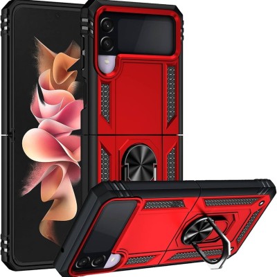 For Samsung Galaxy Z Flip3 5G ELITE Camera Push Magnetic Ring Stand Hybrid Case Cover - Red