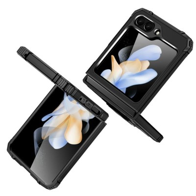 For Samsung Galaxy Z Flip3 5G Magnetic Ring Kickstand Hybrid Case Cover - Black