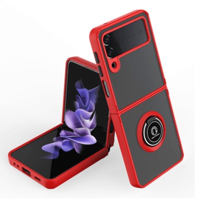 For Samsung Galaxy Z Flip3 5G Magnetic Ring Kickstand Hybrid Case Cover - Red