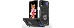 For Samsung Galaxy Z Flip3 5G Unique Flip Magnetic Ring Stand Transparent Hybrid Case Cover - Clear+Black