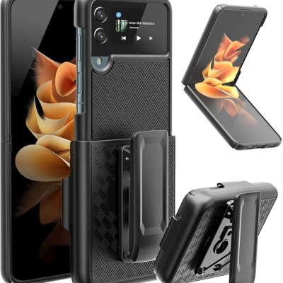 For Samsung Galaxy Z Flip3 Unique 3in1 Holster Combo Hybrid Case Cover - Black