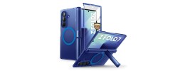 For Samsung Galaxy Z Fold 7 Unique Flip Magnetic Ring Stand Transparent Hybrid Case Cover - Clear+Blue