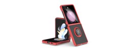 For Samsung Galaxy Z Fold 7 Unique Flip Magnetic Ring Stand Transparent Hybrid Case Cover - Clear+Red