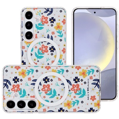 For Samsung Galaxy s24 Plus METKASE Double Protection IMD Design Pattern [Magnetic Circle] Premium Case - Colorful Floral