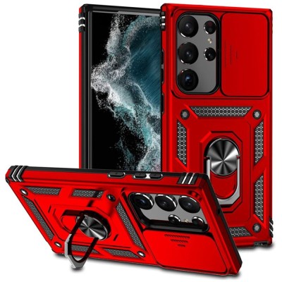 For Samsung Galaxy s24 Plus METKASE Magnetic Ring Stand Premium Ultra Rugged ShockProof Hybrid in Slide-Out Package - Red